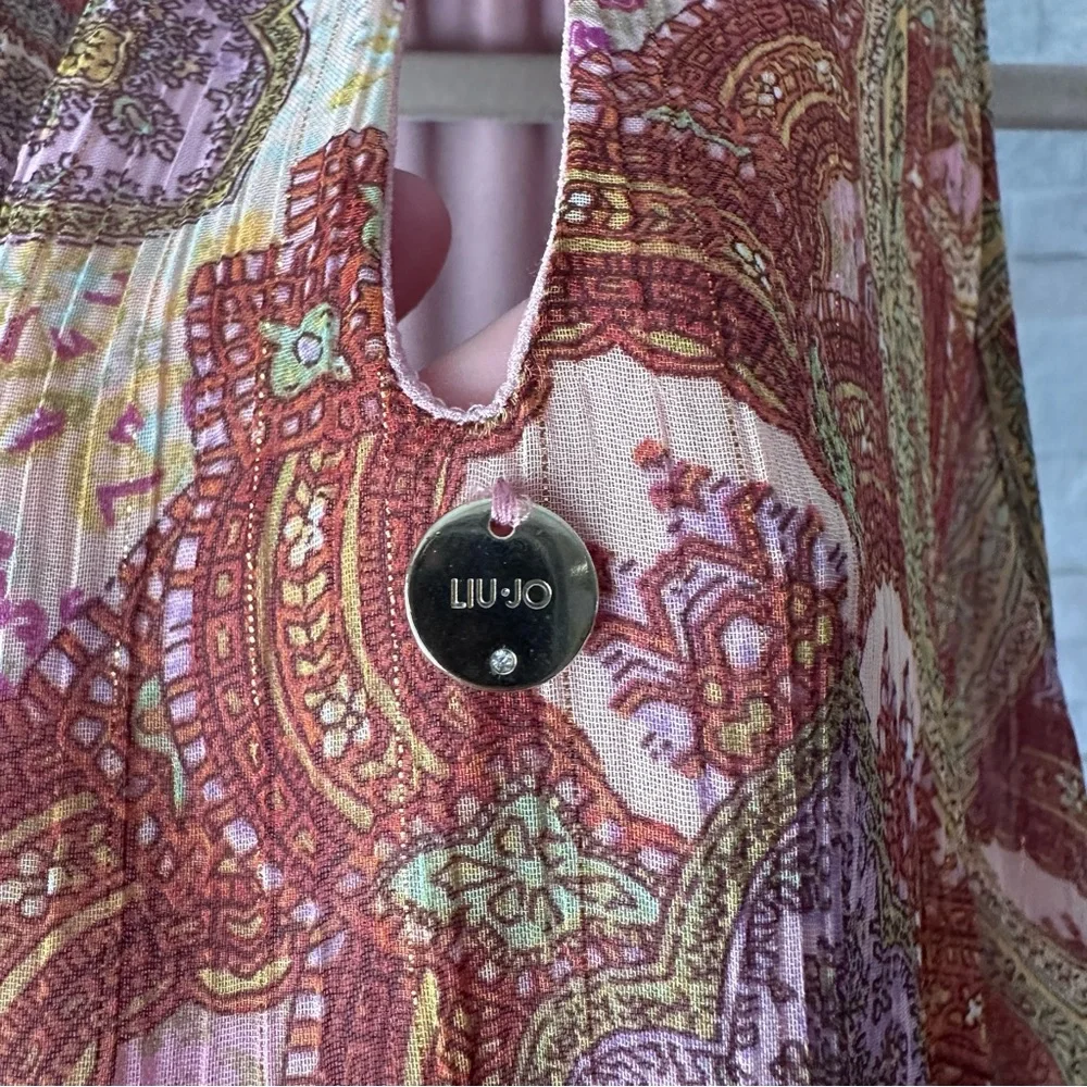 Liu Jo Boho Paisley Halter Smocked Made in Italy Maxi Floor Length Dress Size 8